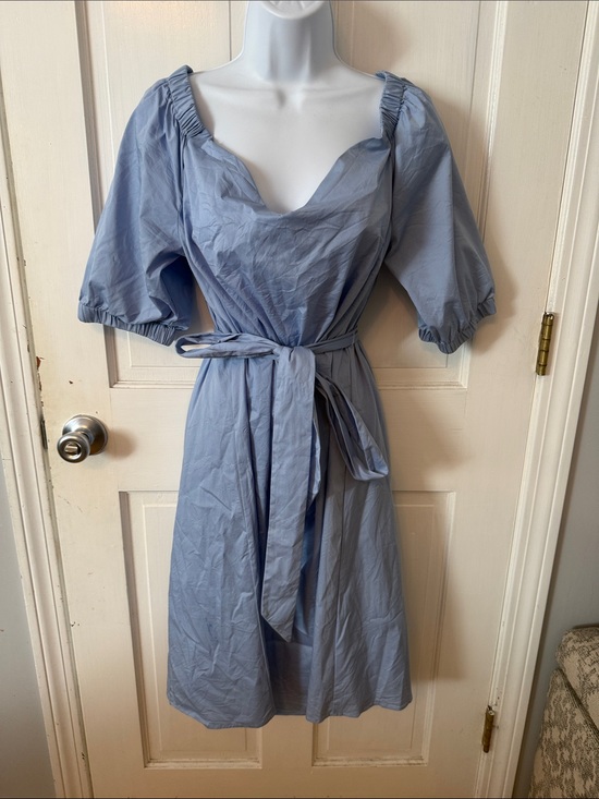 Eloquii Dresses & Skirts - Eloquill Powder Blue Puff-Sleeve Midi Dress with Tie Waist